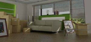 home interior with boxes