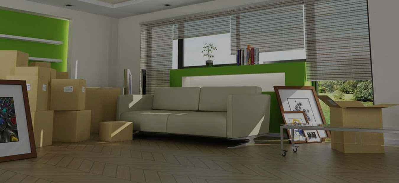 home interior with boxes
