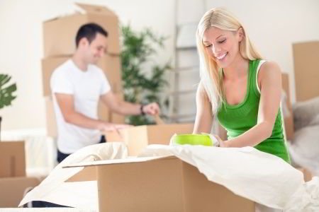 young couple packing